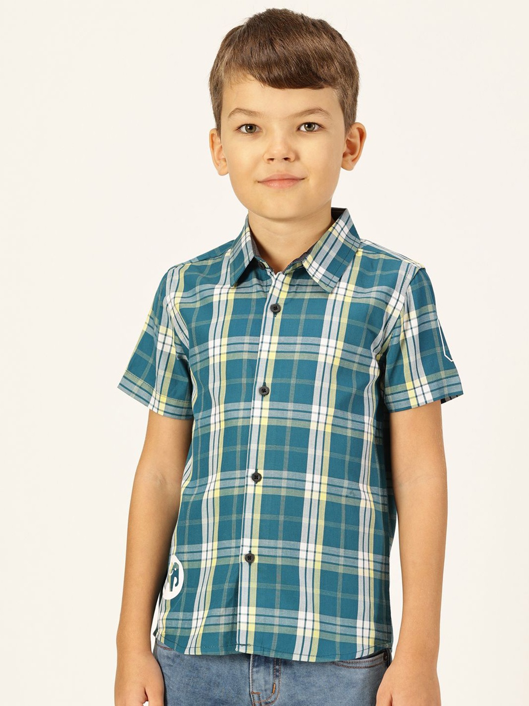 

Killer Boys Premium Windowpane Checks Opaque Checked Casual Shirt, Teal