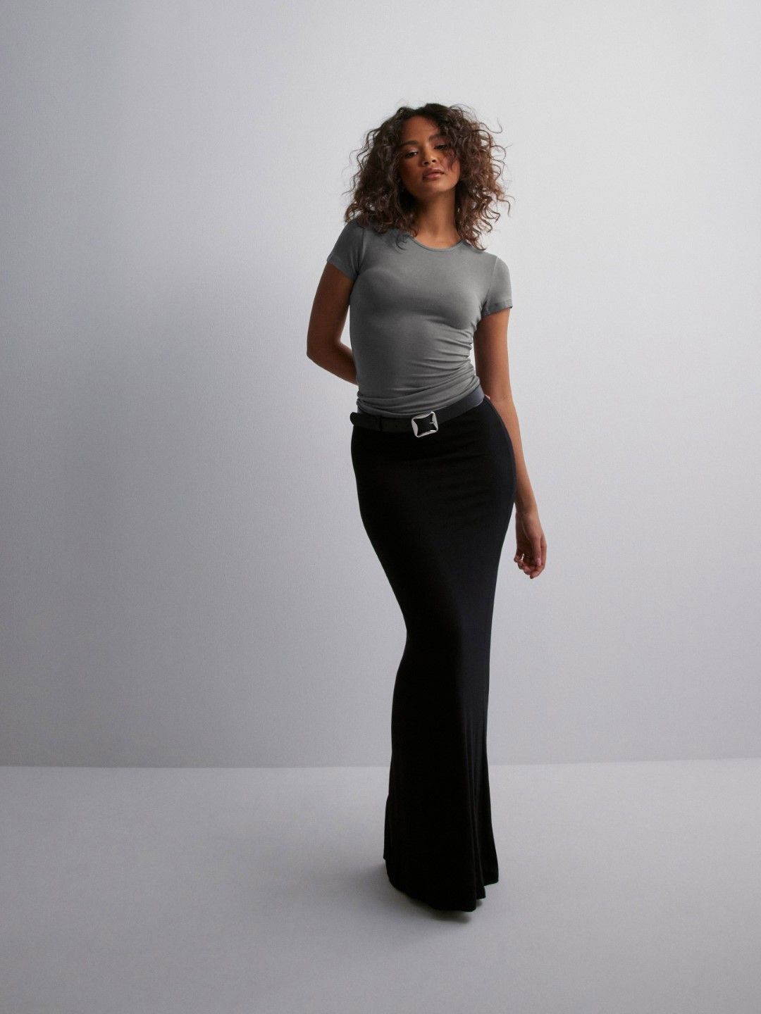 

StyleCast Women Solid Round Neck Nylon Top, Grey