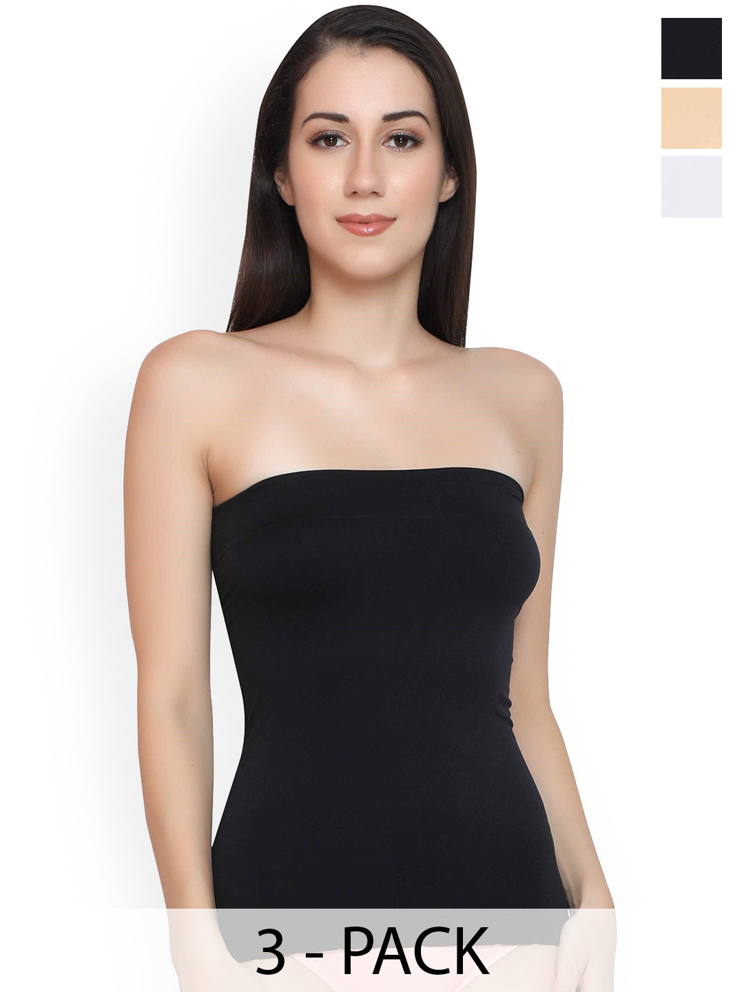 

Glamoras Pack Of 3 Solid Non Padded Strapless Camisoles", Black