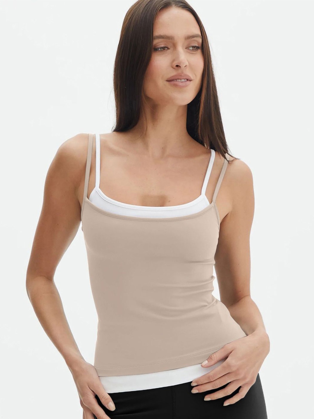 

StyleCast Women Solid Round Neck Nylon Top, Beige