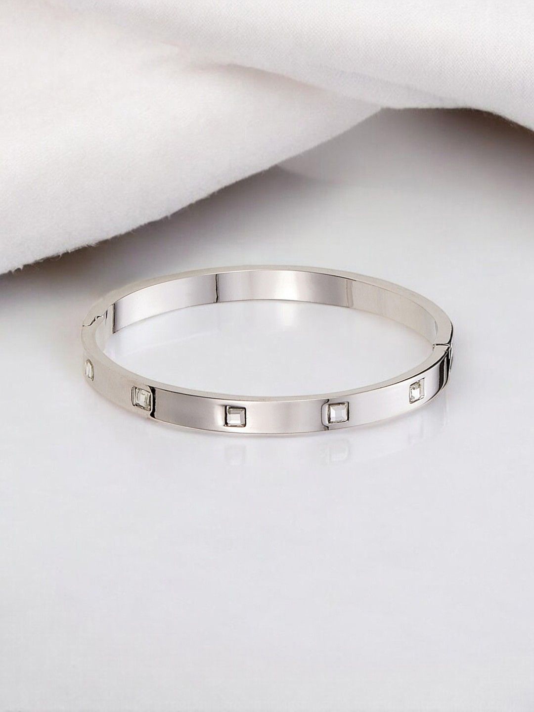 

Designs & You Silver-Plated American Diamond Bangle-Style Bracelet