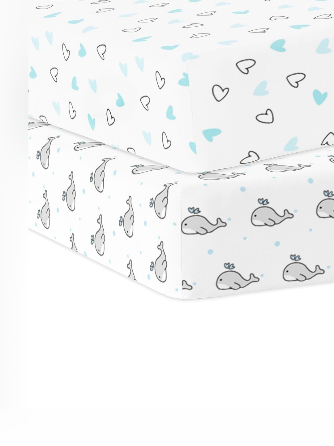 

The White Cradle Blue Cartoon Characters Printed Cotton 120 TC 2 Fitted Crib Sheets