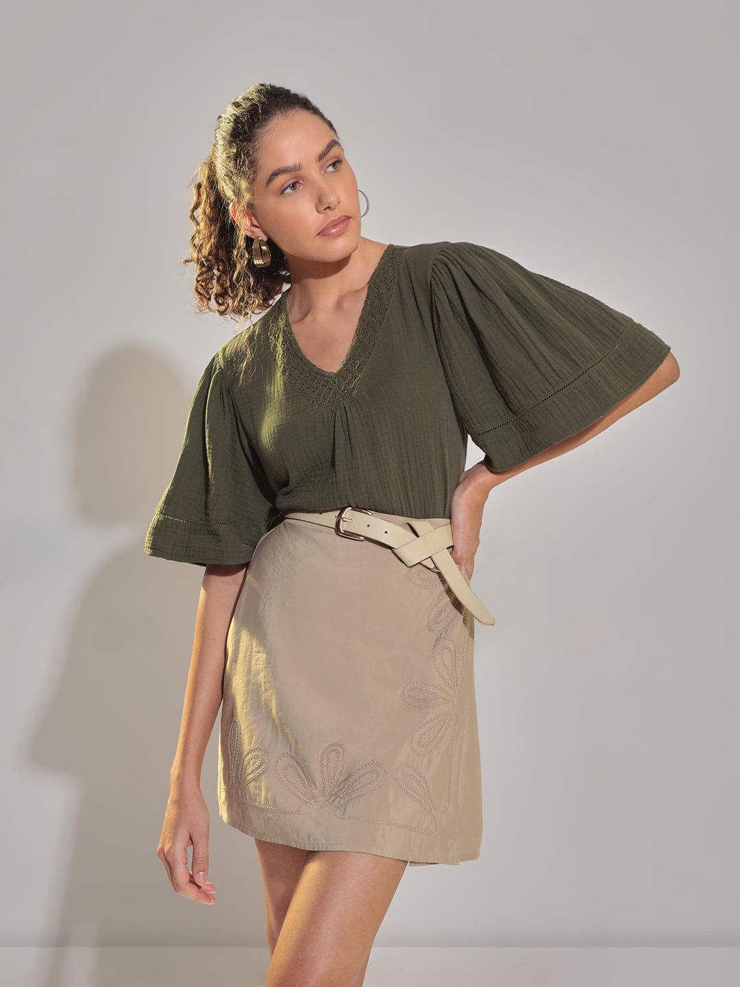 

Vero Moda Flared Sleeve Cotton Top, Green