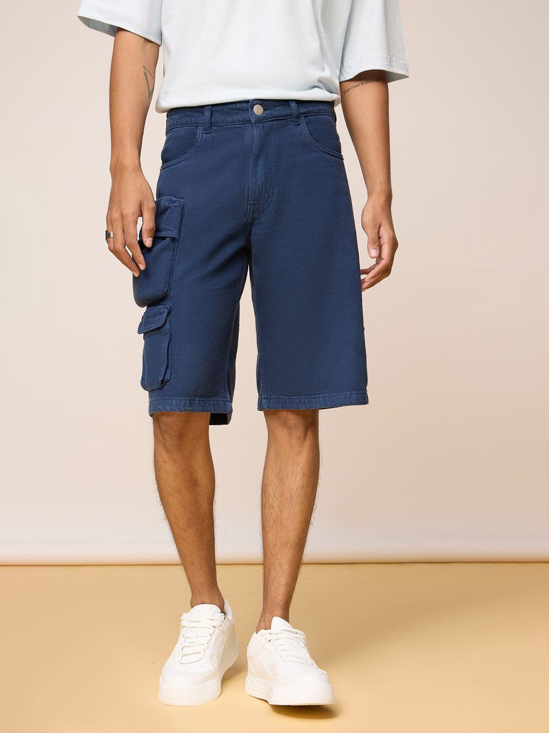 

FREAKINS Men Mid-Rise Cotton Cargo Shorts, Navy blue