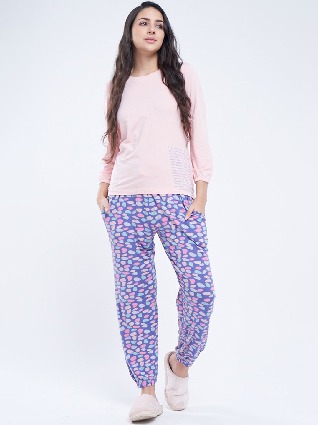 

July Women Printed Night suit, Peach