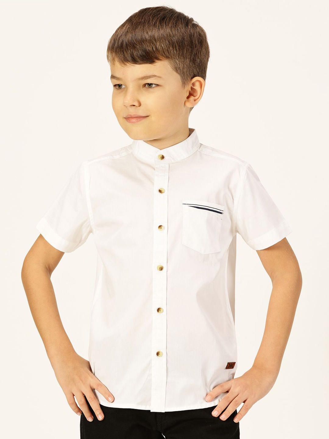

Killer Boys Premium Mandarin Collar Solid Cotton Casual Shirt, White