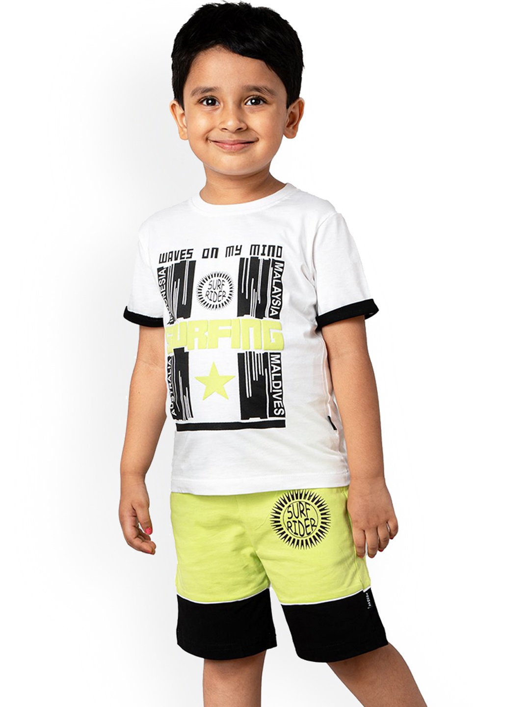 

YOUMAA Boys Printed Pure Cotton T-shirt With Shorts, Green