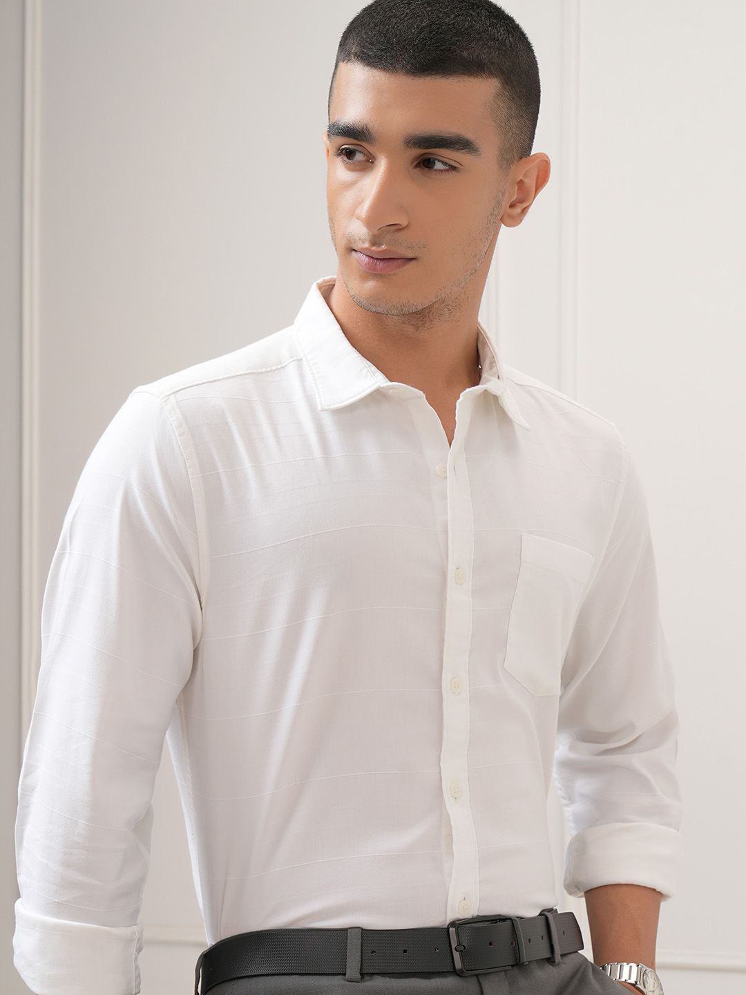 

Highlander Men Dobby Textured Solid Casual Shirt, White