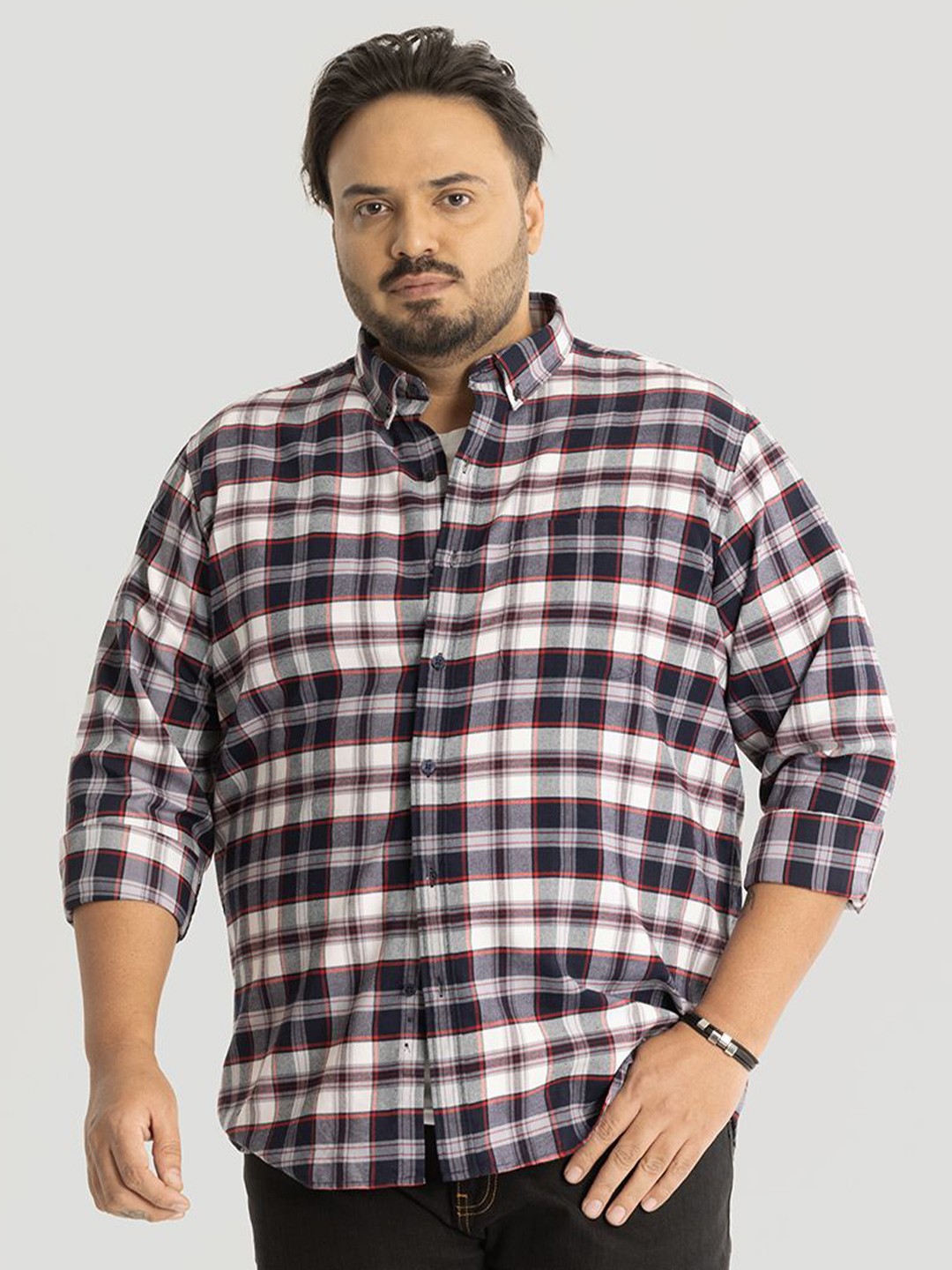

Snitch Plus Size Men Relaxed Tartan Checks Opaque Checked Casual Shirt, Navy blue