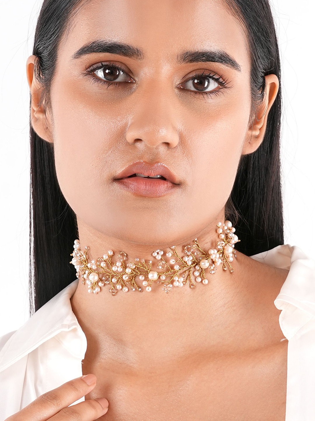 

D'oro Veiltique Pearl Beaded Choker Necklace, Gold