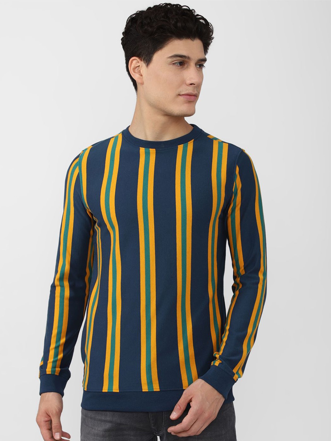 

Peter England Casuals Men Striped Sweatshirt, Navy blue