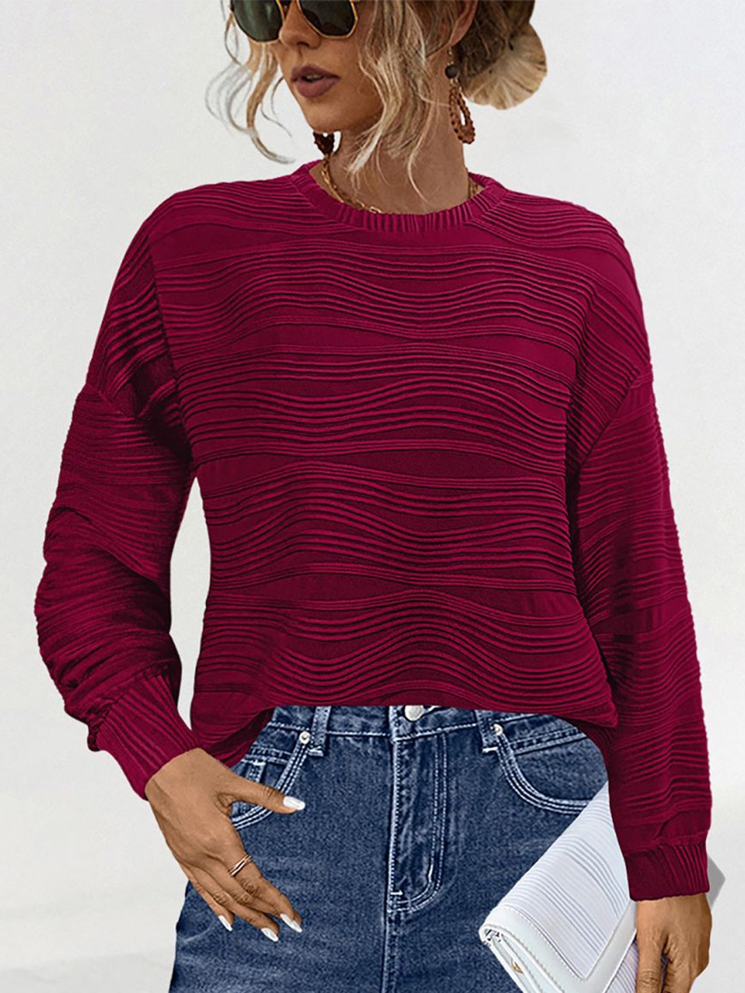 

StyleCast x Revolte Women Solid Round Neck Top, Maroon