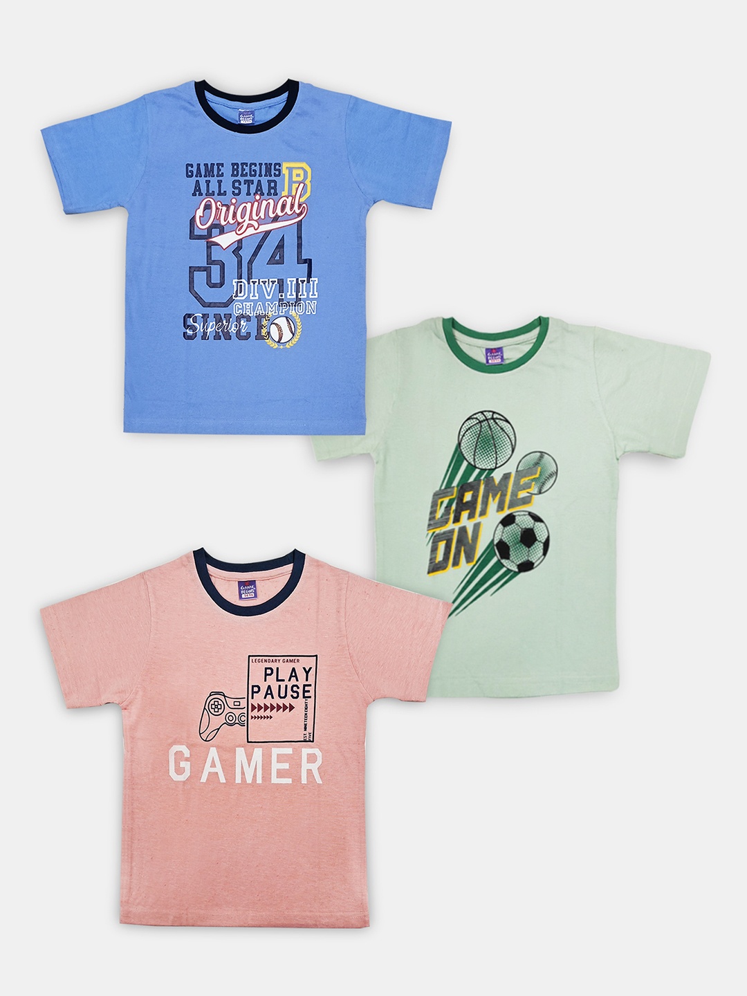

Here&Now X Game Begins Boys Pack of 3 Assorted Typography Printed T-shirts