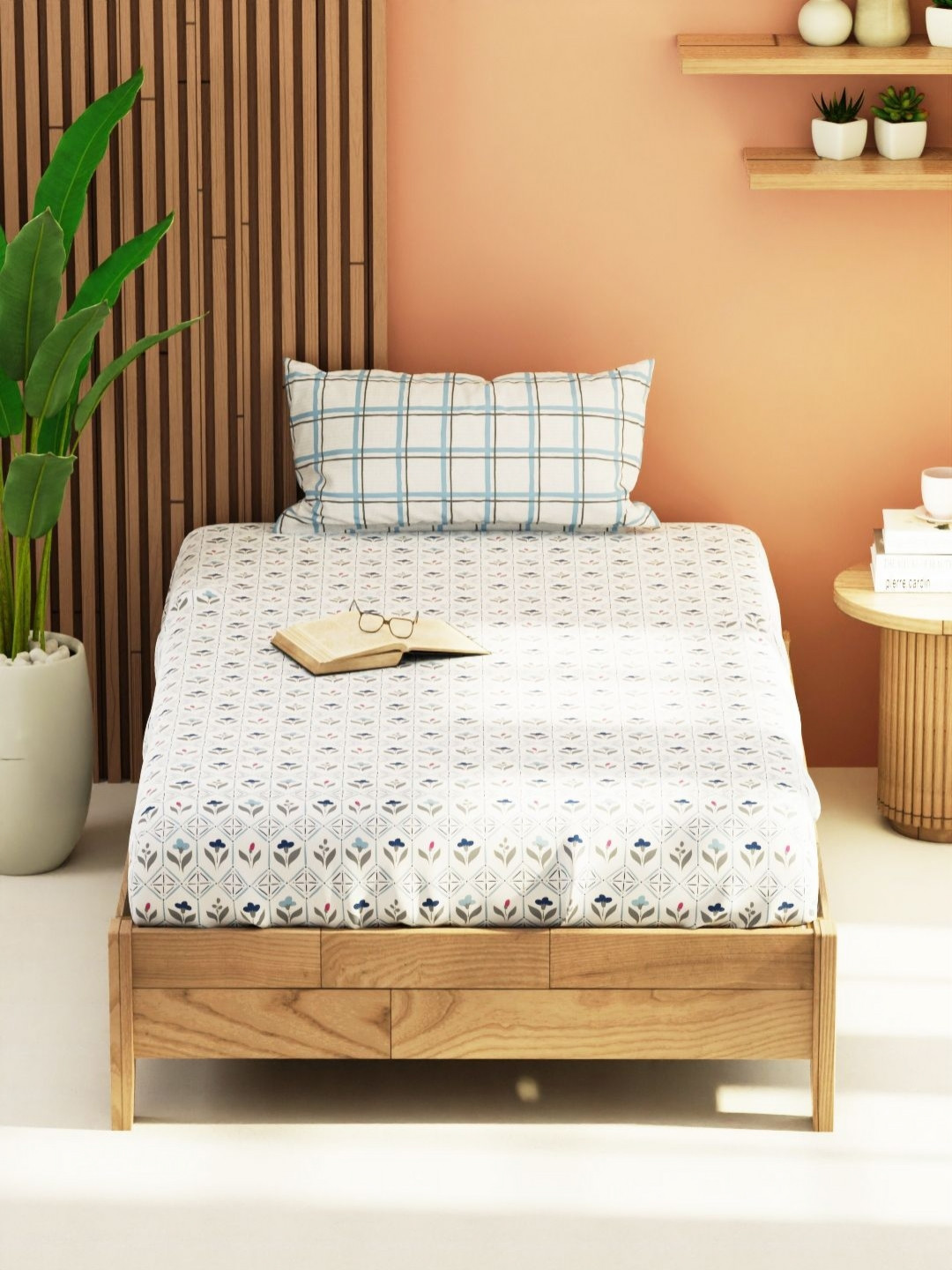 

KOPA Bagator Off White & Black Floral 152 TC Single Bedsheet With 1 Pillow Cover