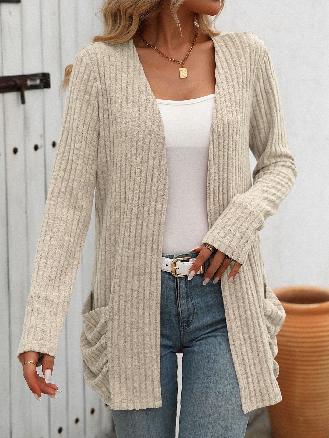 

StyleCast x Revolte Women Striped Longline, Beige