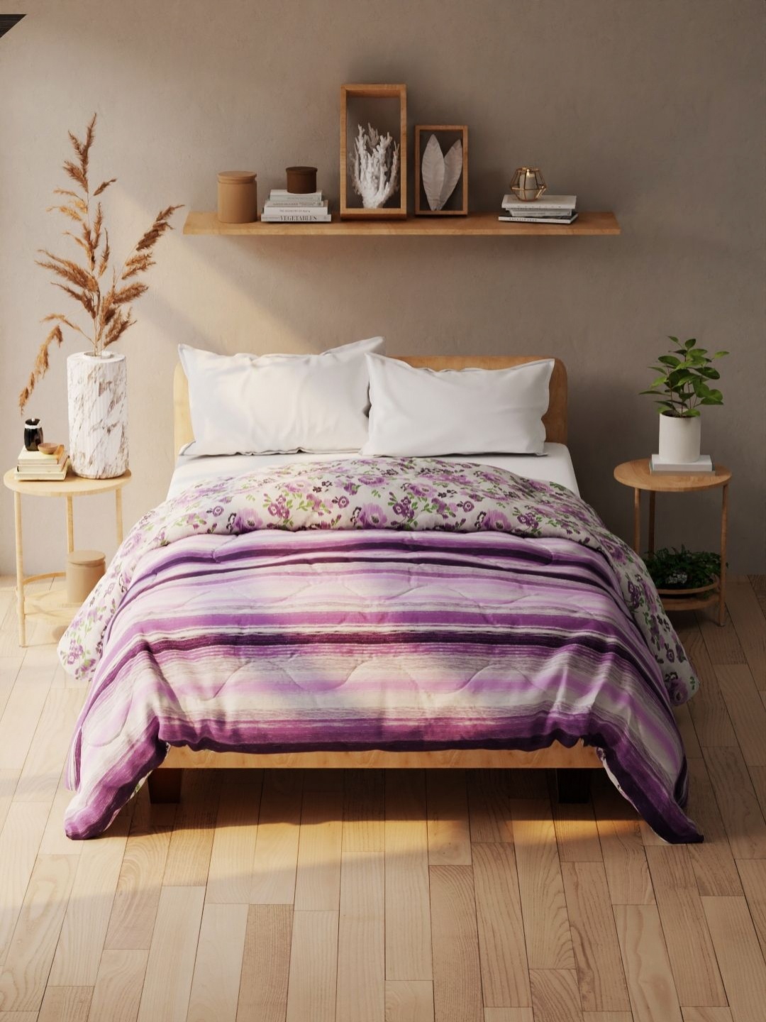 

KOPA Purple & White Striped 120 GSM Microfiber AC Room Double Bed Comforter
