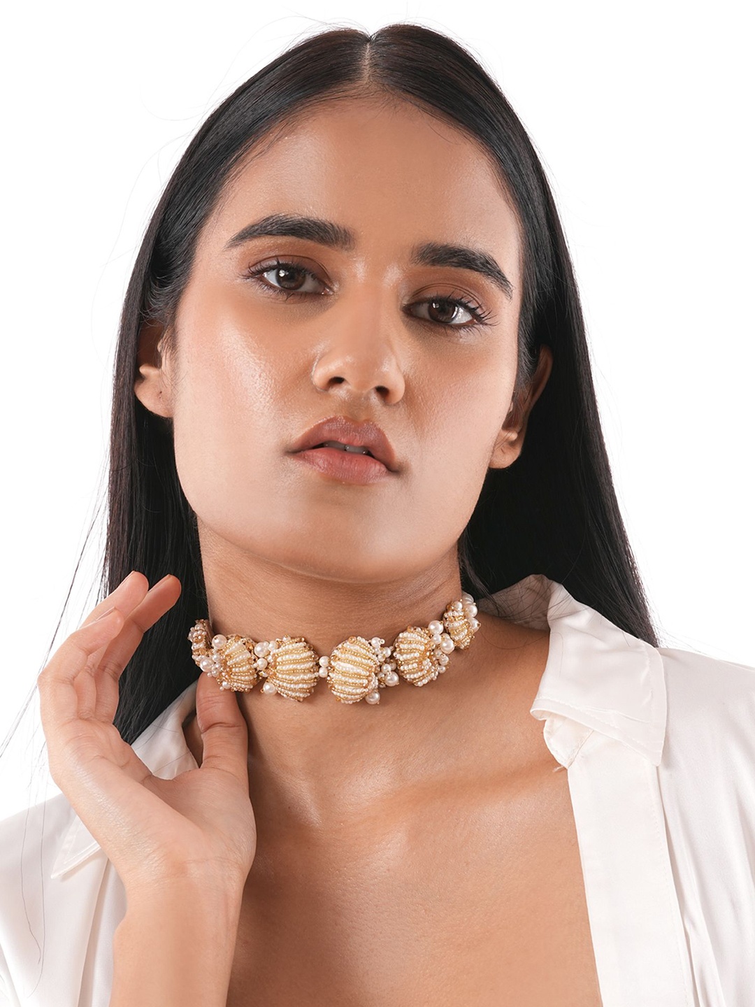 

D'oro Aria Pearl Beaded Choker Necklace, White