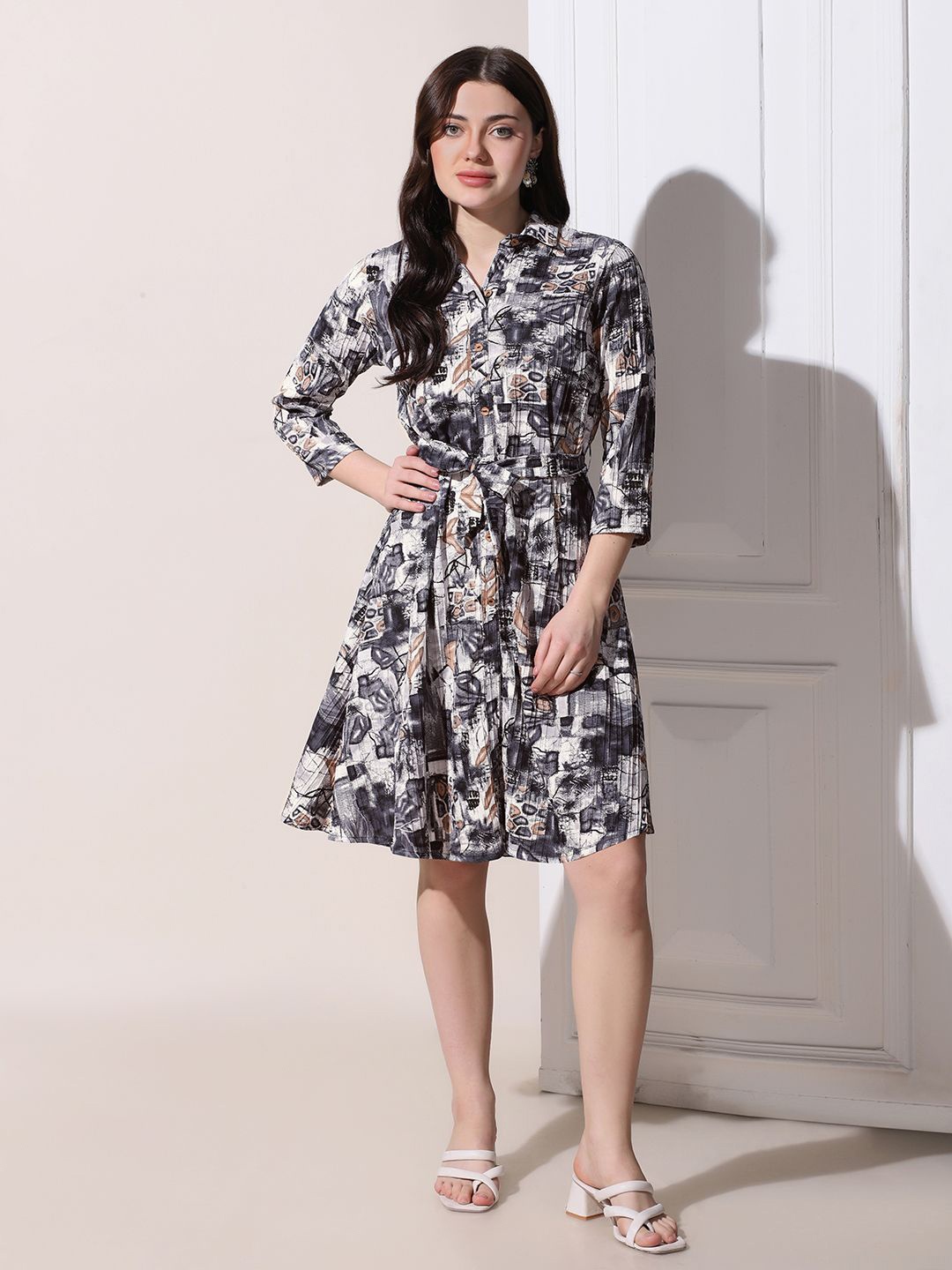 

BAESD Geometric Printed Ready to Wear Fit & Flare Dress, Black