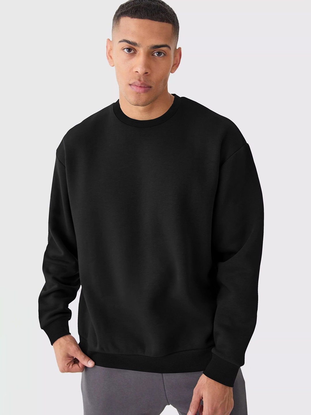 

Maniac Men Solid Knitted Sweatshirt, Black