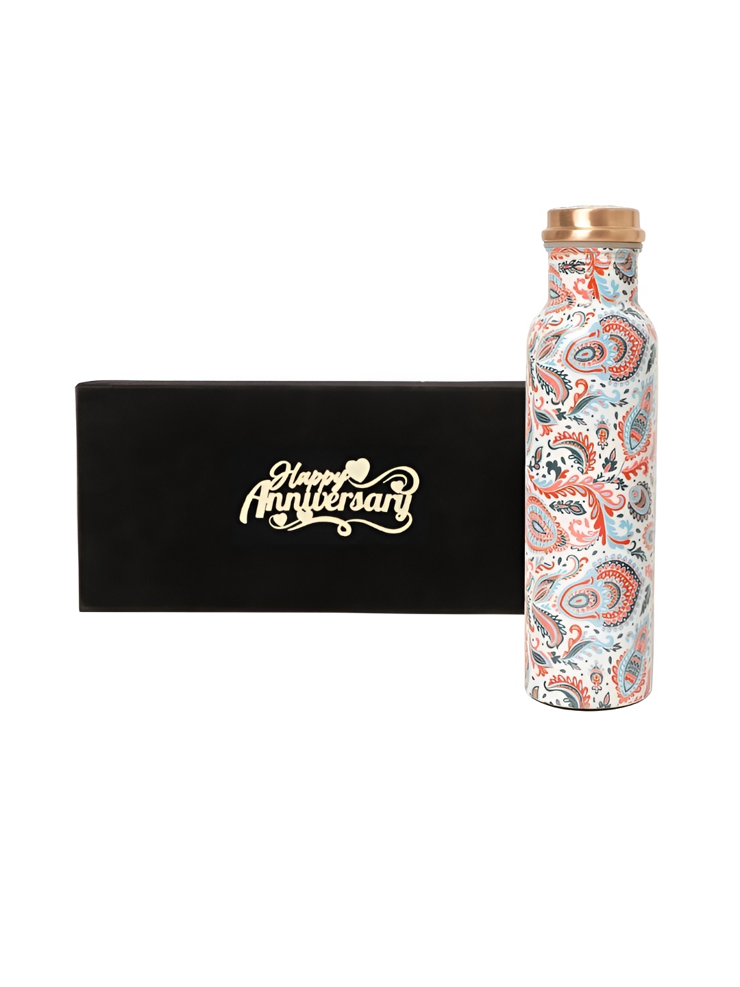 

INTERNATIONAL GIFT White & Blue Floral Printed Copper Water Bottle 1L