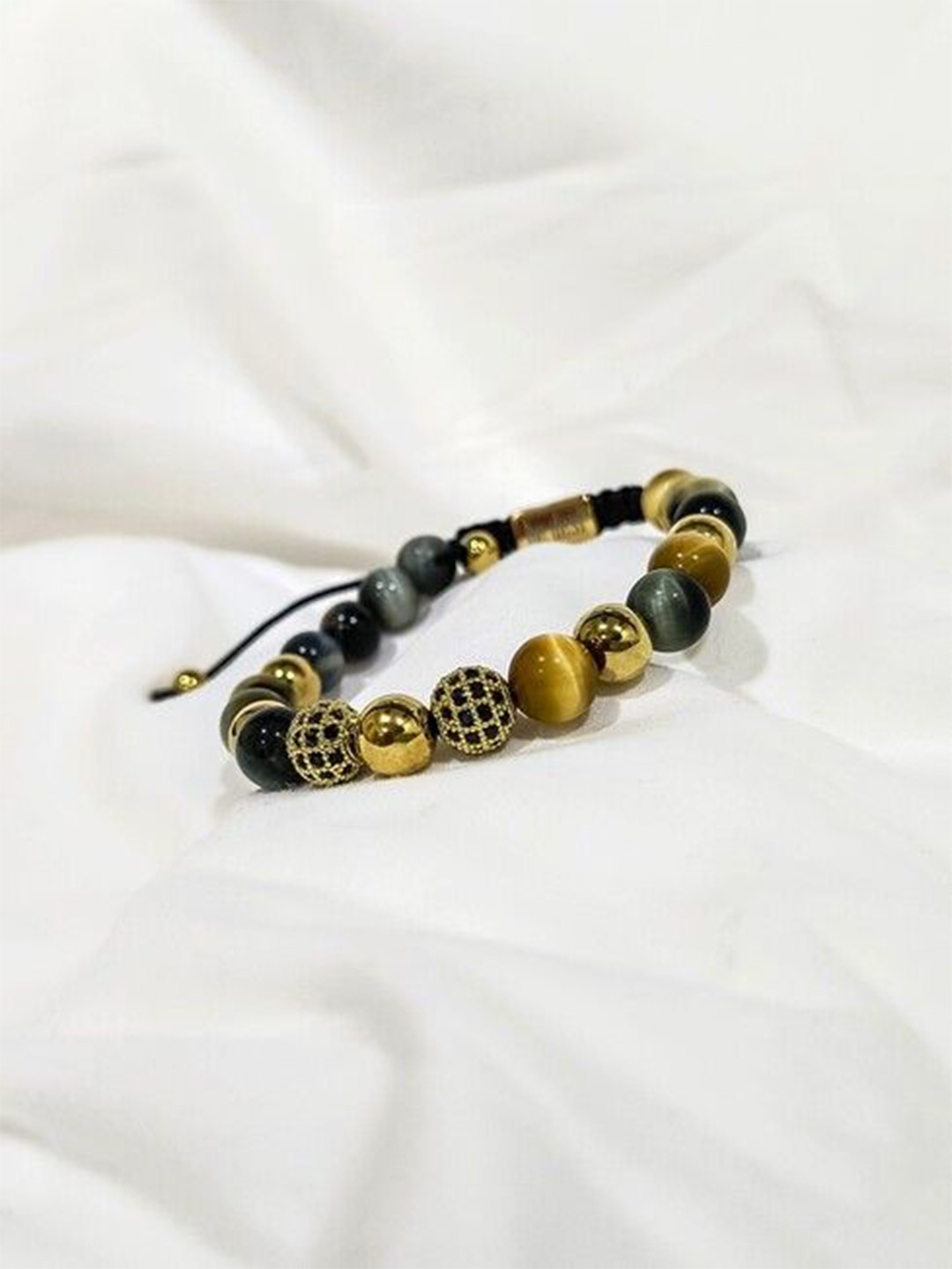 

Be Desi Men Stainless Steel Onyx Beaded Wraparound Bracelet, Gold