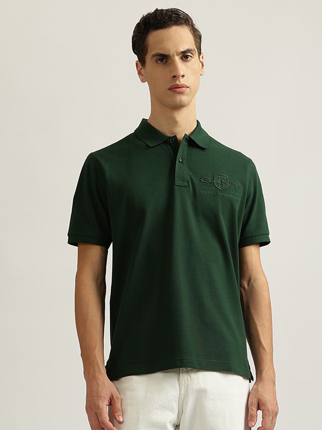 

GANT Men Solid Polo Collar Cotton T-Shirt, Green
