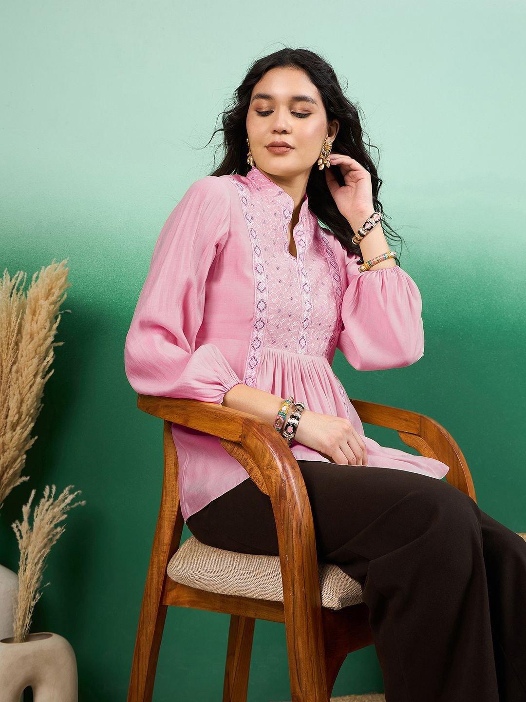 

Sangria Embroidered Empire Top, Pink
