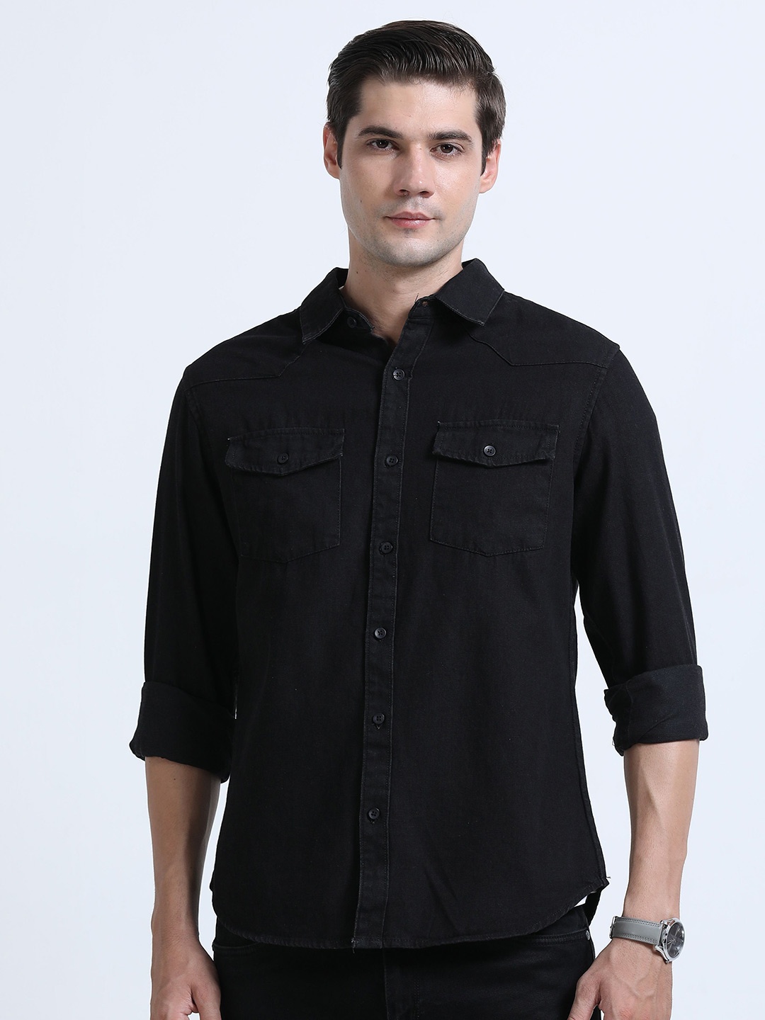 

Mast & Harbour Men Comfort Opaque Casual Shirt, Black