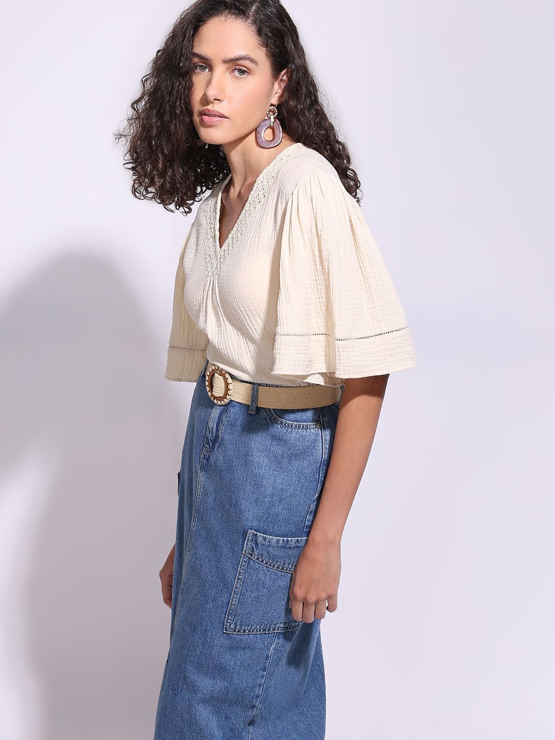 

Vero Moda Flared Sleeve Cotton Top, Beige