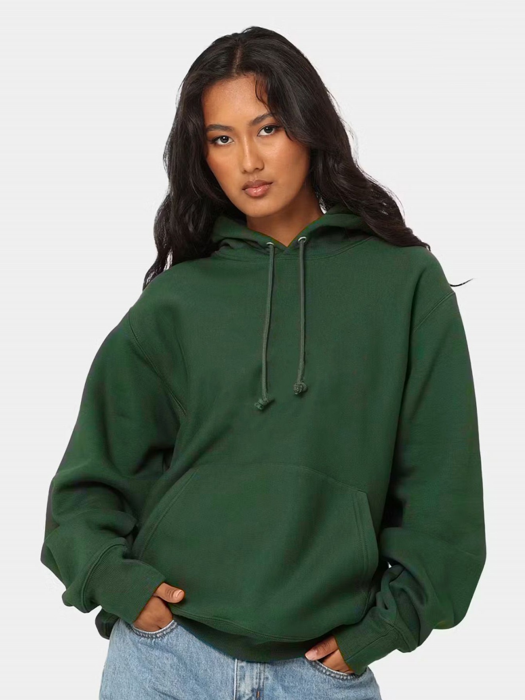 

MISCHIEF MONKEY Women Solid Hooded Oversized Sweatshirt, Green