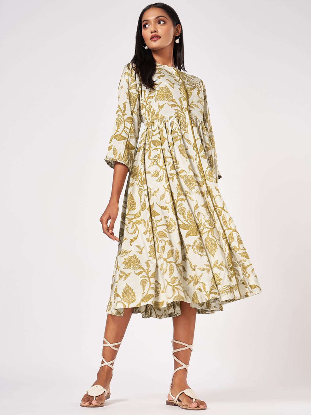 

Marigold Lane Ethnic Motifs Print A-Line Dress, Beige