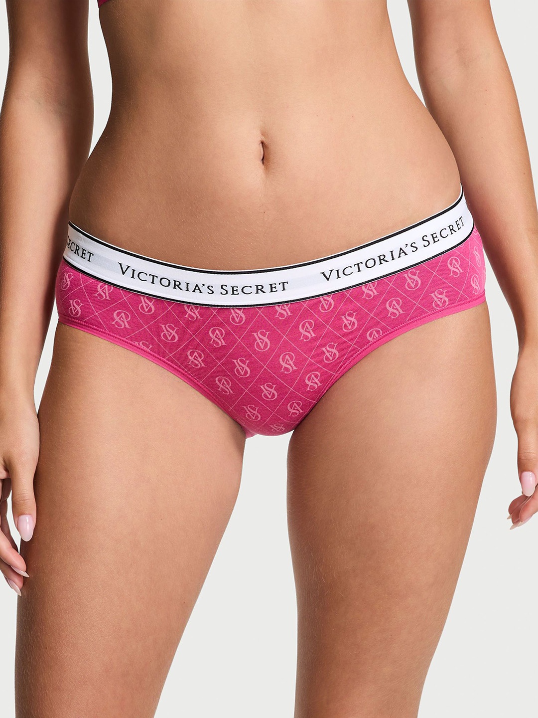 

Victoria's Secret Women Low Rise Brand Logo Printed Hipster Briefs, Pink