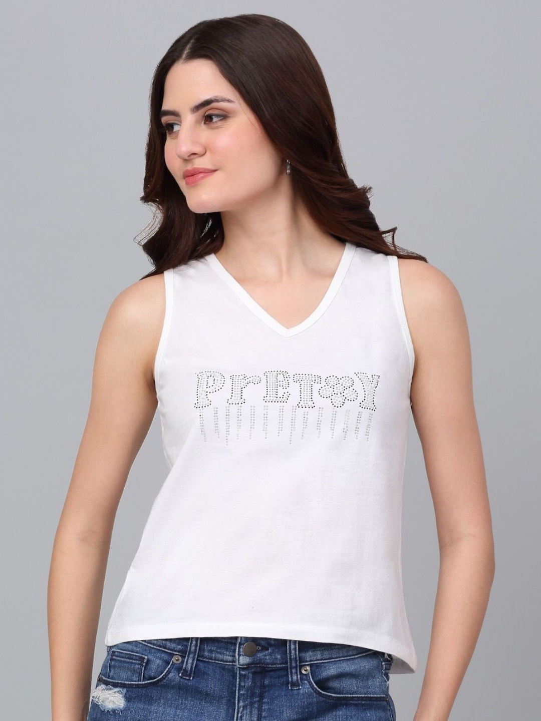 

Dressitude Women Solid V-Neck Pure Cotton T-Shirt, White