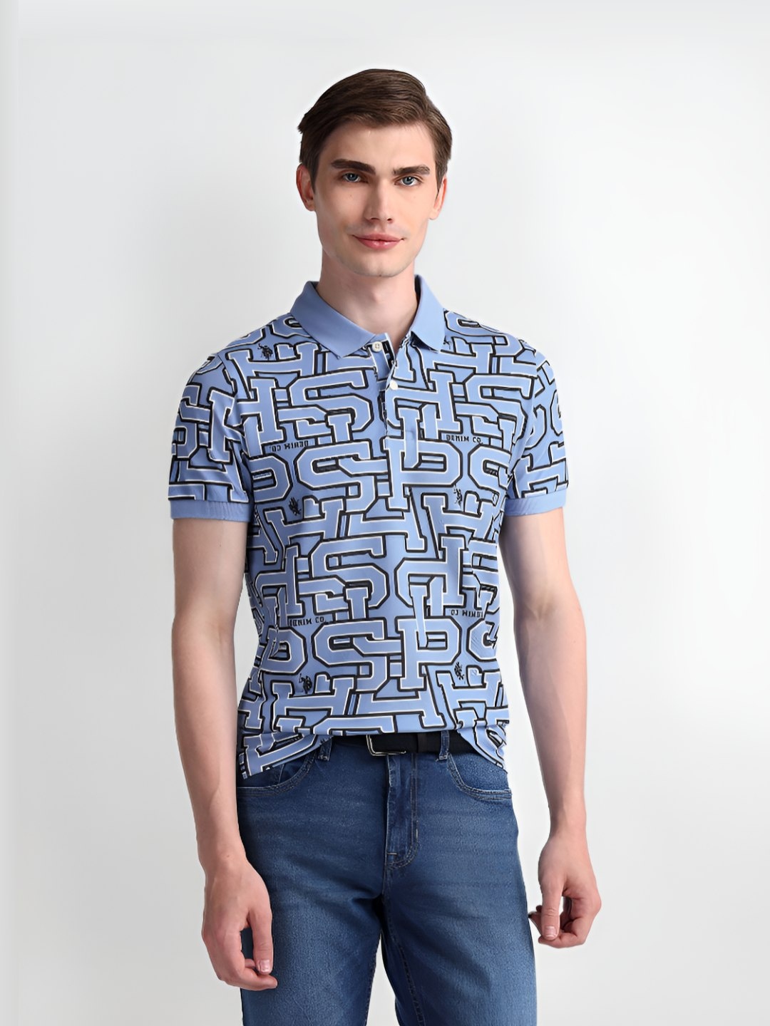 

U.S. Polo Assn. Men Typography Printed Polo Collar Cotton Slim Fit T-Shirt, Blue