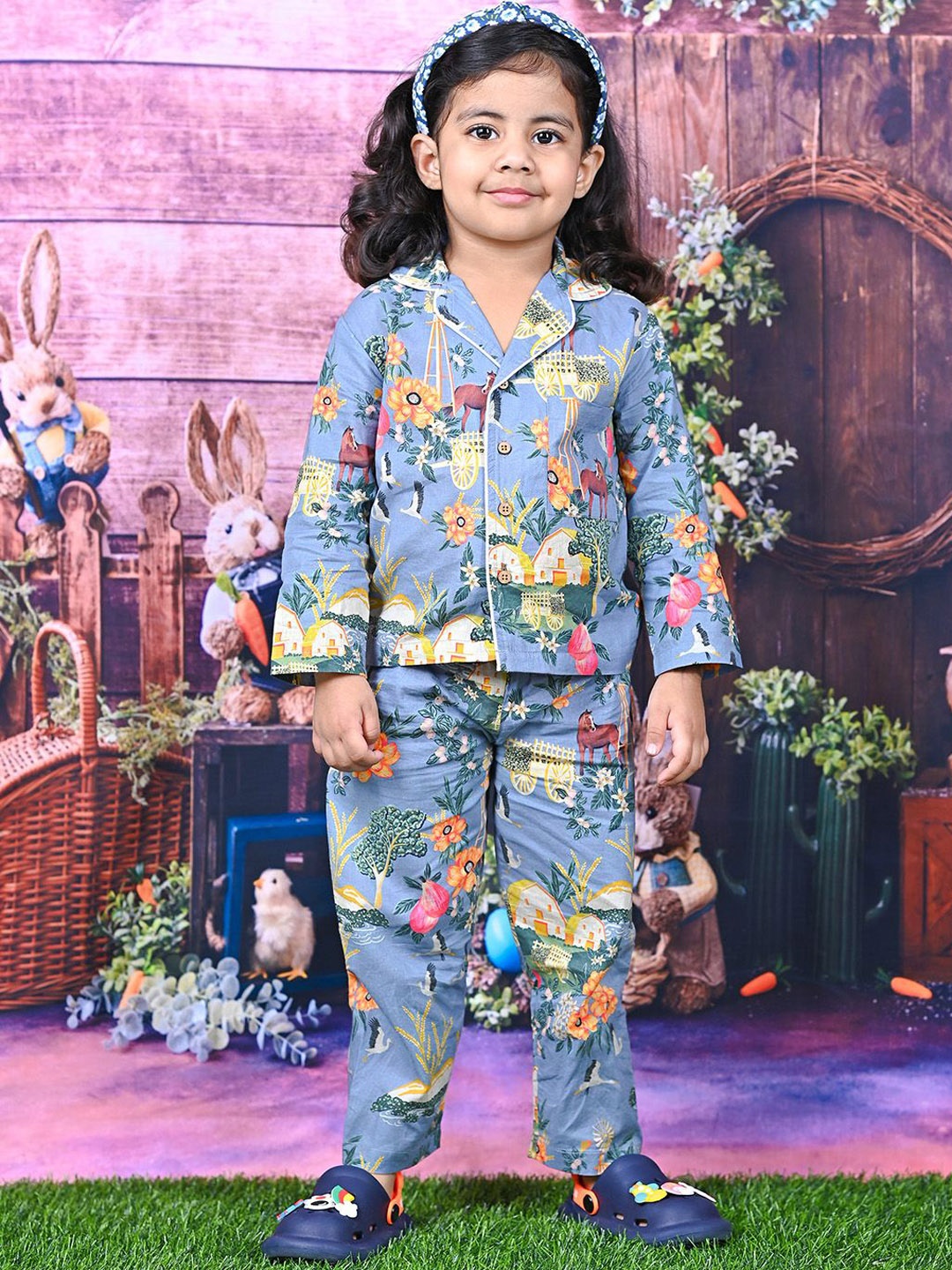 

MOOBA Girls Printed Night suit, Olive