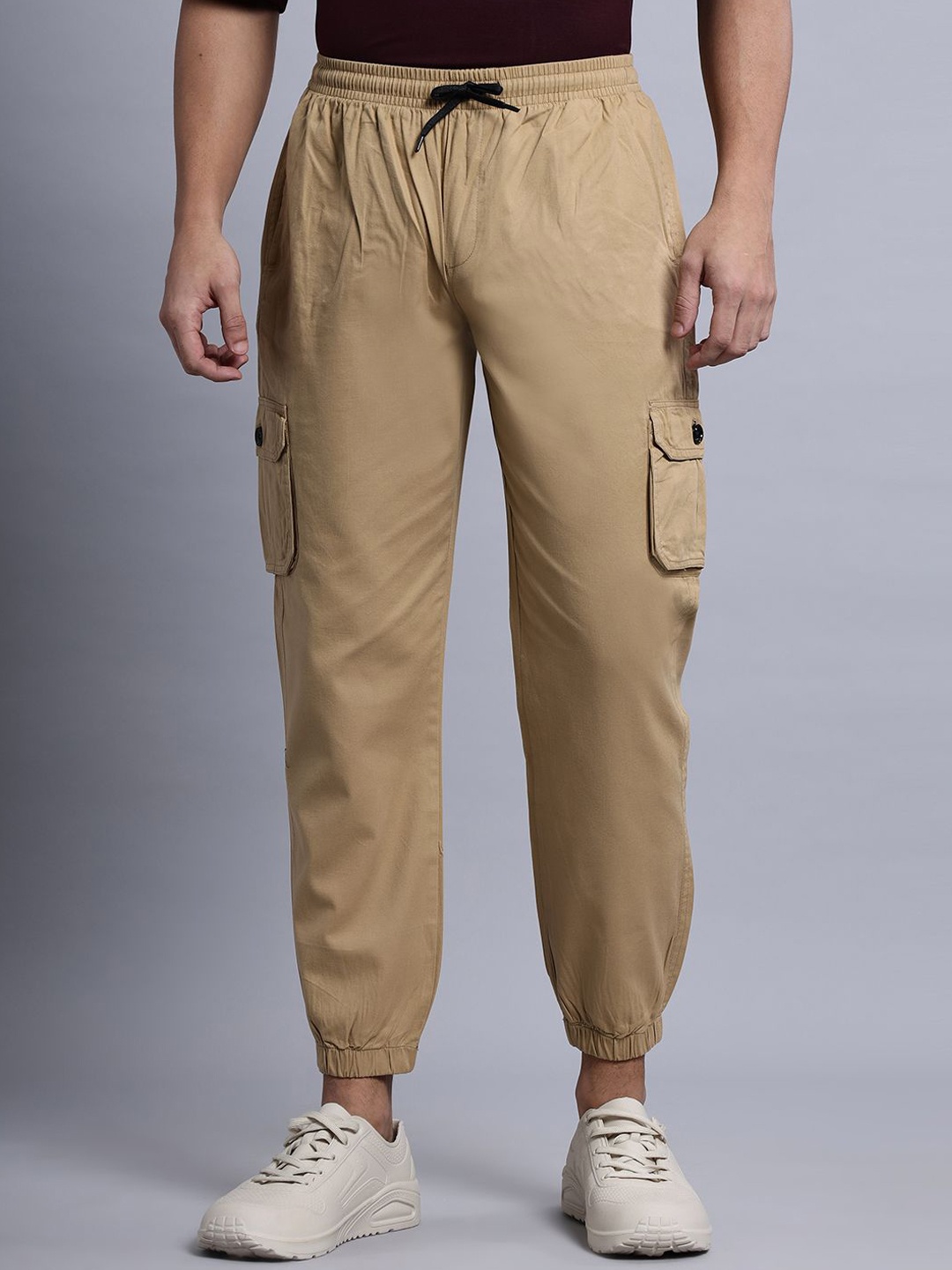 

N AND J Men Cotton Mid-Rise Joggers, Tan