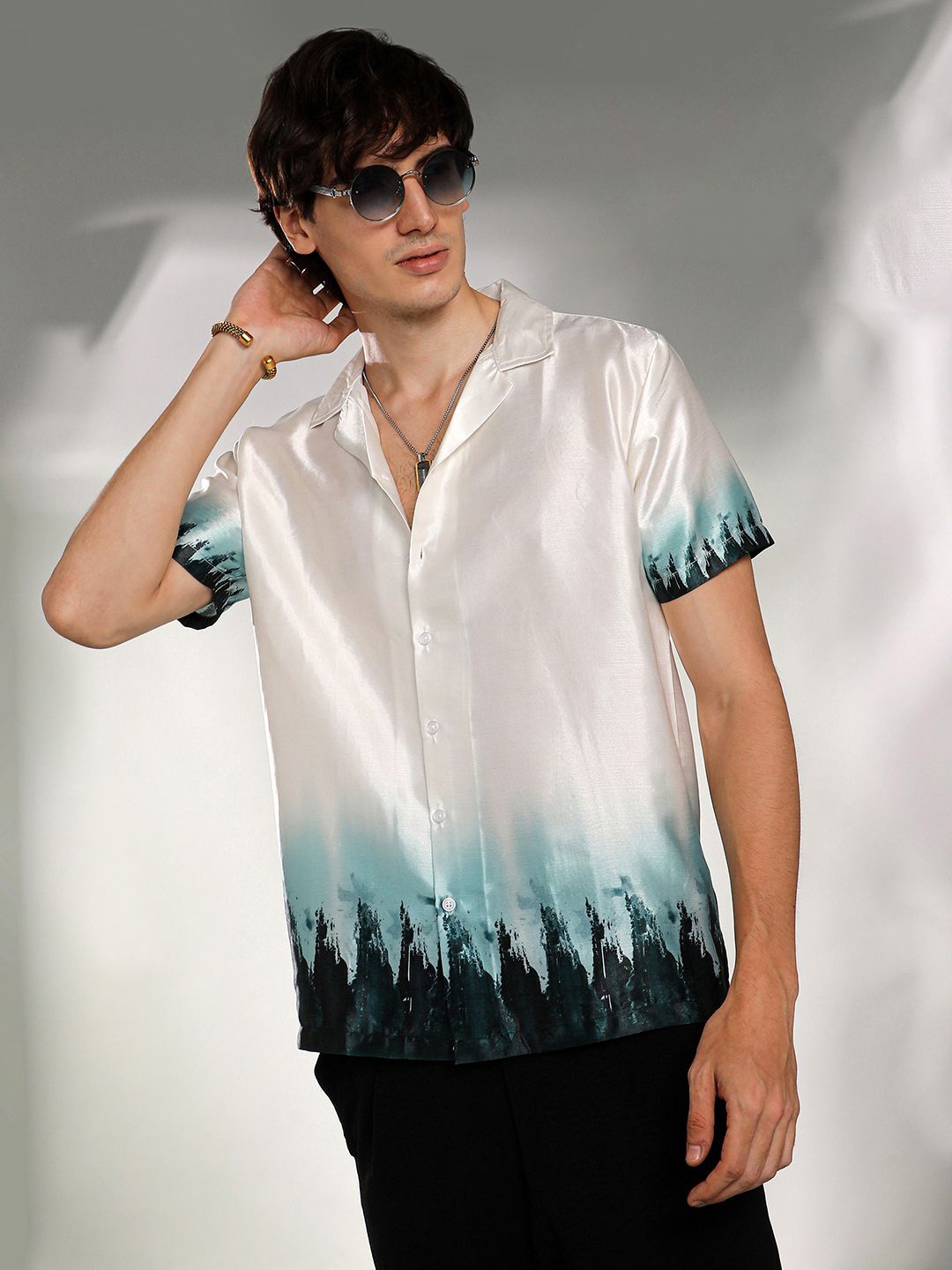 

Campus Sutra Men Comfort Cuban Collar Abstract Printed Casual Shirt, White