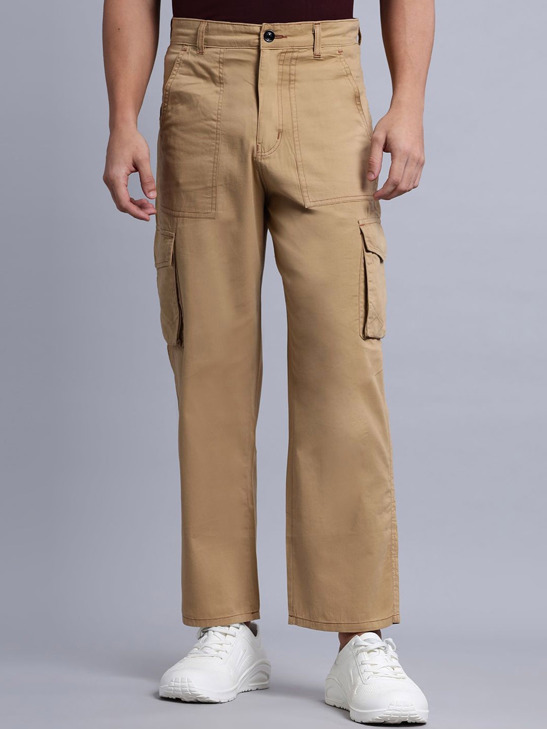 

N AND J Men High-Rise Cargo Jeans, Cream