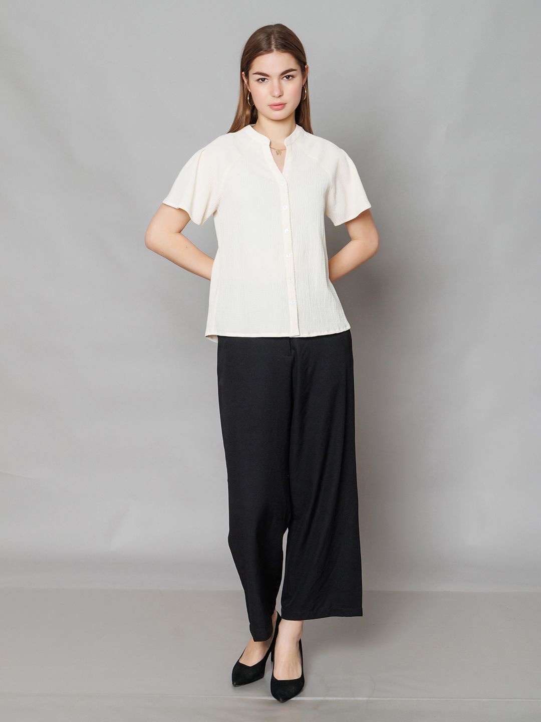 

Zink London Mandarin Collar Top, Off white