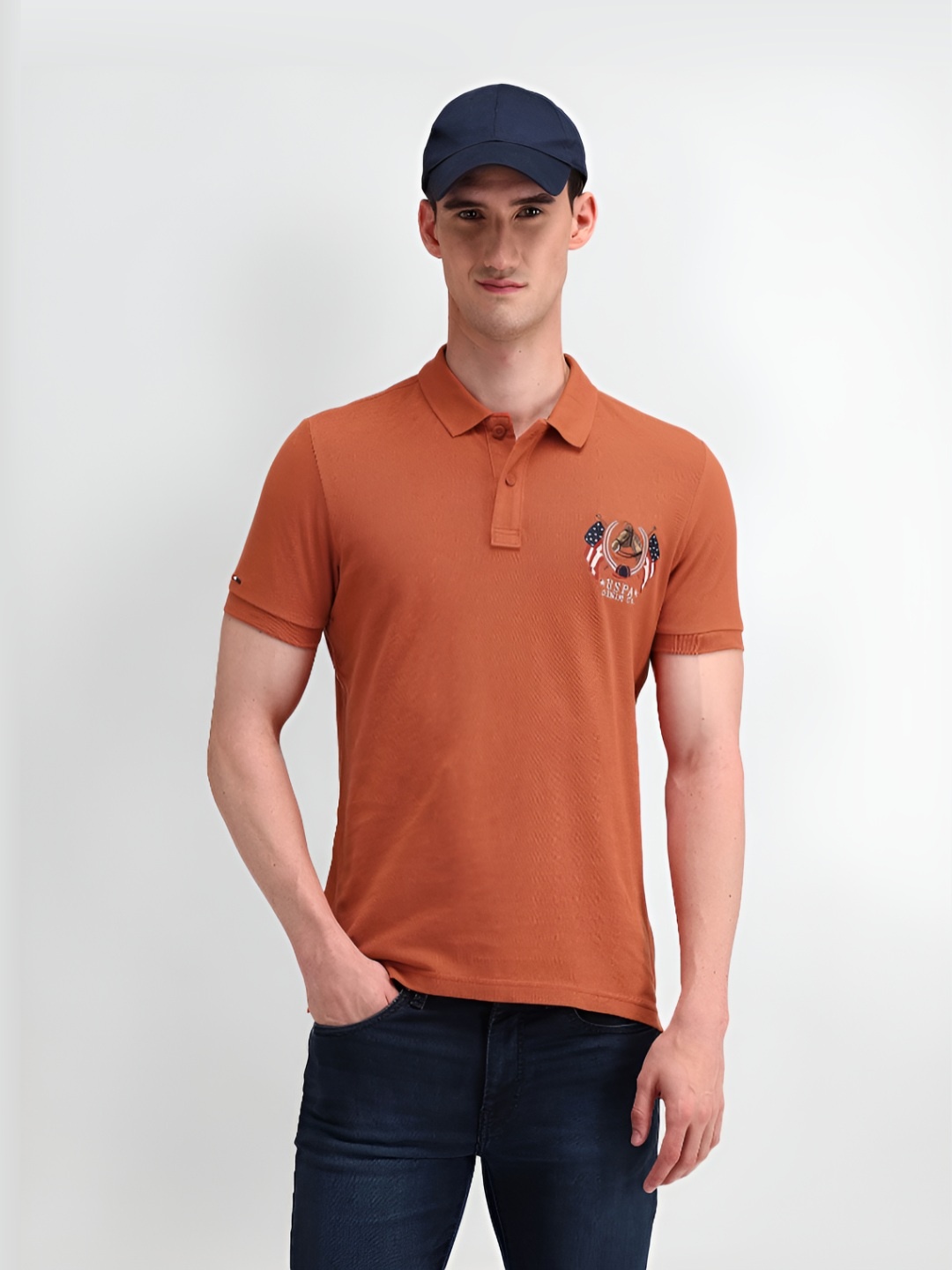 

U.S. Polo Assn. Men Solid Cotton Slim Fit T-shirt, Orange