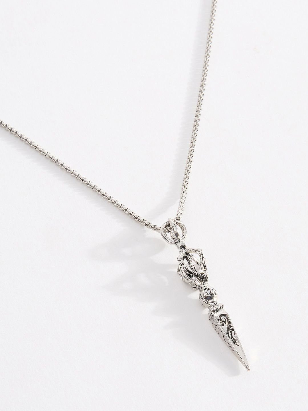 

THE BEAR HOUSE Men Silver Plated Dagger Pendant Chain With Lobster Closure