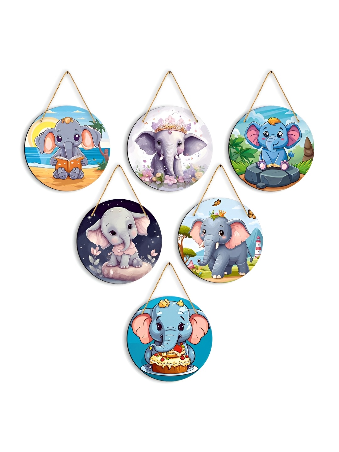 

CLAWCRAFTS White & Blue 6 Pieces Wood Wall Hangings