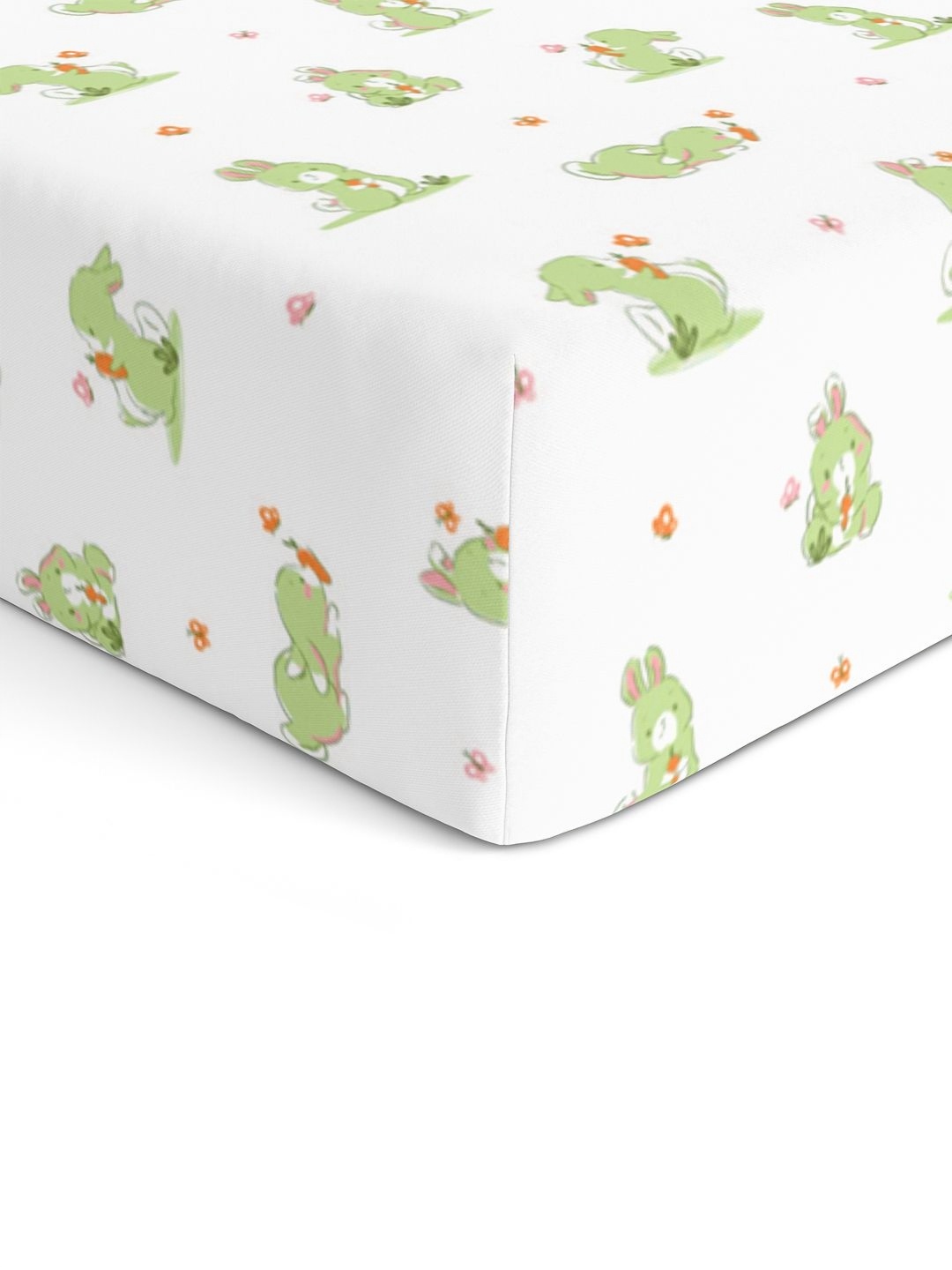 

The White Cradle White & Green Graphic Printed 120TC Fitted Cotton Crib Bedsheet