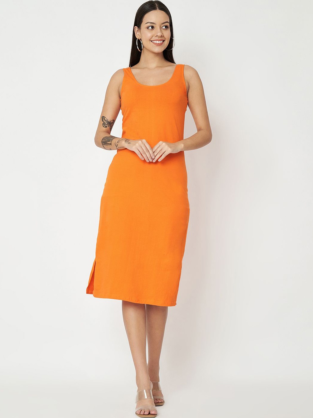 

BRINNS Solid Sleeveless Sheath Midi Dress, Orange