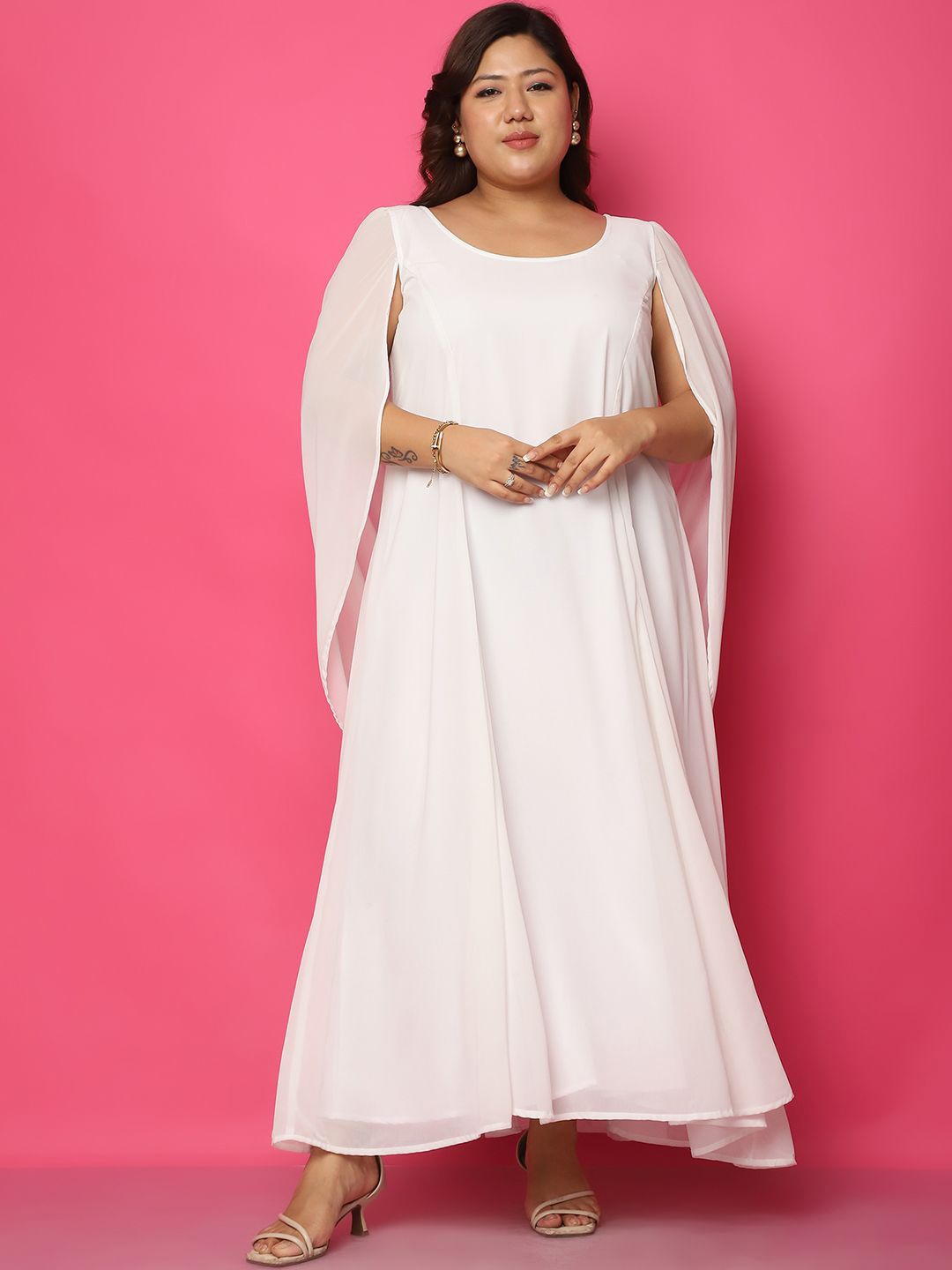 

theRebelinme Plus Size Georgette A-Line Maxi Dress, White