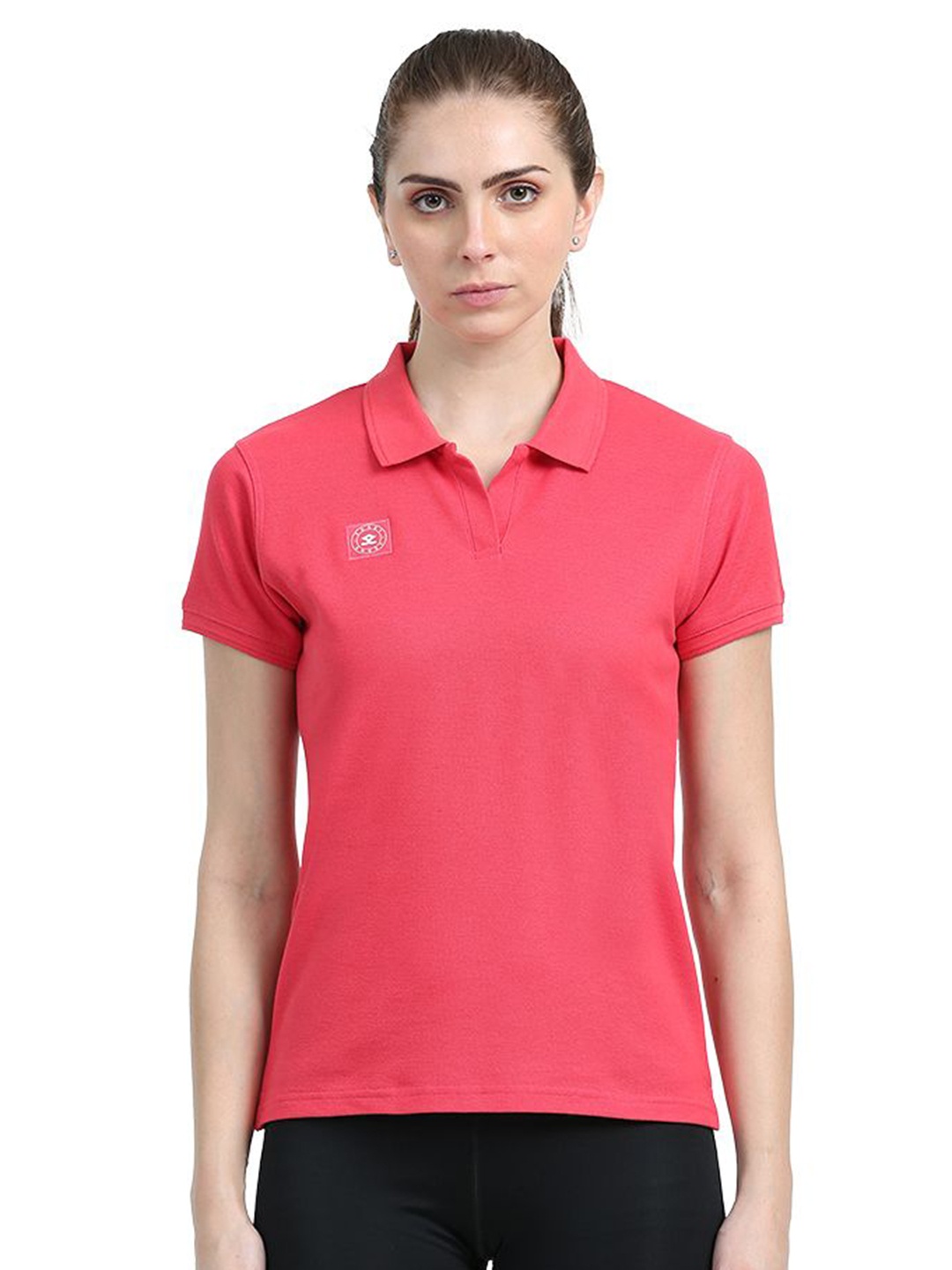 

Shrey Women Solid Polo Collar T-Shirt, Red