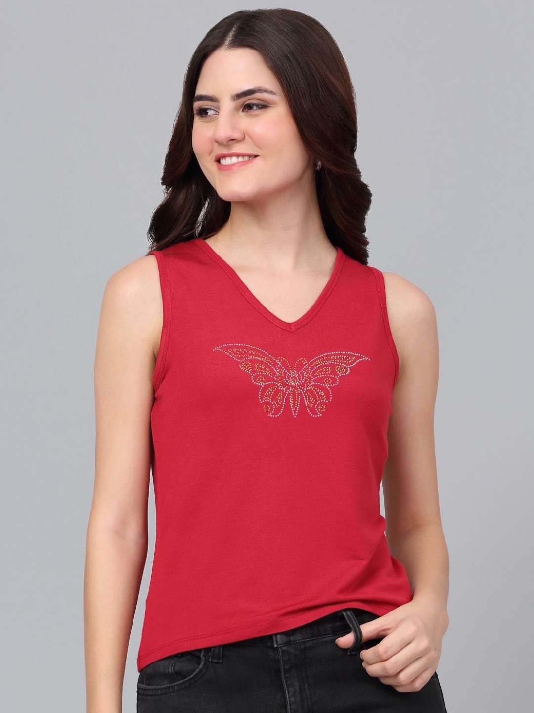 

Dressitude Women Solid V-Neck Pure Cotton T-Shirt, Red