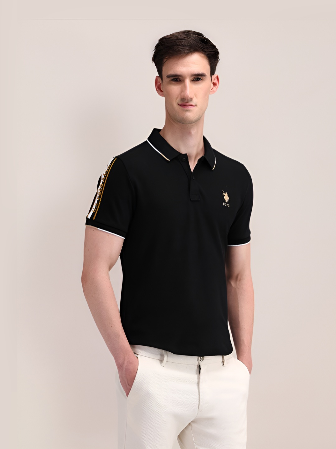 

U.S. Polo Assn. Men Solid Polo Collar Cotton Slim Fit T-Shirt, Black