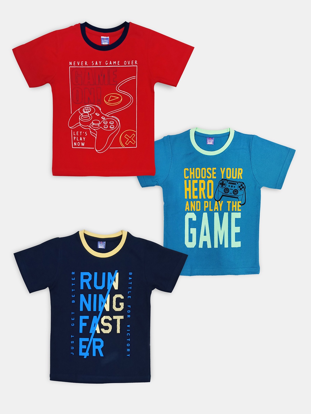 

Here&Now X Game Begins Boys Pack of 3 Assorted Typography Printed T-shirts