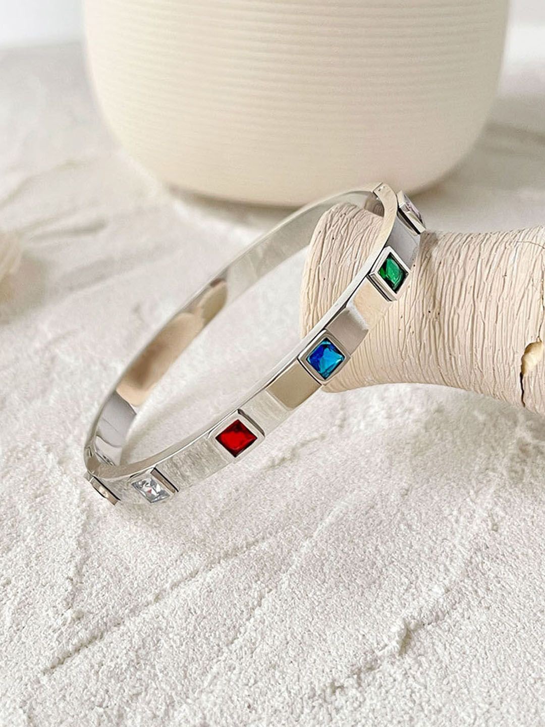 

Designs & You Silver Plated Anti Tarnish AD Bangle Style Bracelet